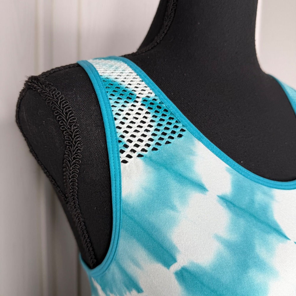 PINK Active Sports Bra Womens Medium Teal Tie Dye Seamless Mesh Racerback